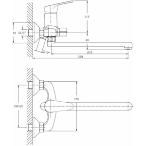 Смеситель для ванны Haiba HB16 универсальный, хром (HB2216)