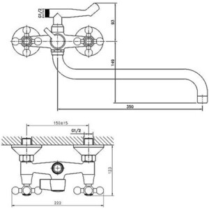 Смеситель для ванны Haiba HB19-2 универсальный, хром (HB2619-2)