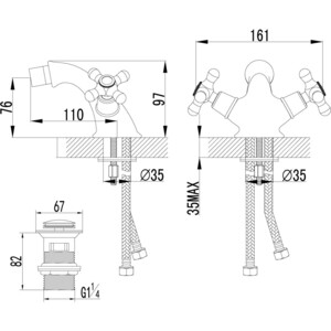 Смеситель для биде Lemark Vintage с донным клапаном (LM2808B)