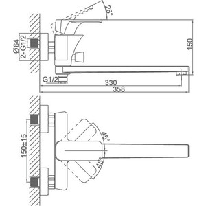 Смеситель для ванны D&K Berlin-Kunste с душем, оранжевый/хром (DA1433313)