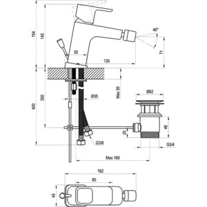 Смеситель для биде Ravak 10 TD 055.00 с донным клапаном (X070067)