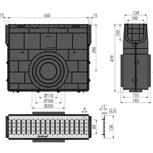 Пескоуловитель AlcaPlast AVZ101 без рамы с оцинкованной решеткой Т-образного профиля А15 (AVZ101R-R101S)