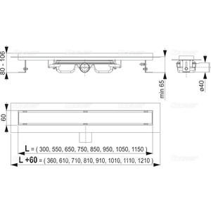 Душевой лоток AlcaPlast APZ106 Professional Low горизонтальный сток (APZ106-650)