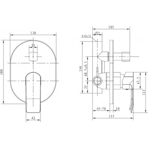 Смеситель для ванны Kaiser Aurora встраиваемый, хром (67277)