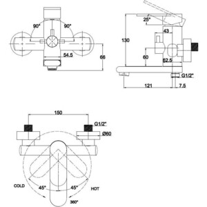 Смеситель для ванны Kaiser Arena с душем, хром (33022)