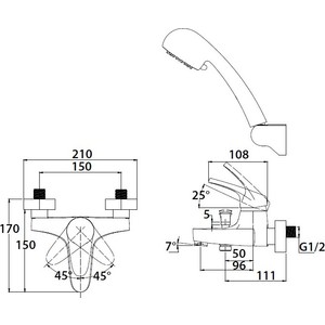 Смеситель для ванны Kaiser County с душем, хром (55221/55022)
