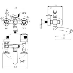 Смеситель для ванны Kaiser Trio Bronze поворотный излив, бронза (57122-1)