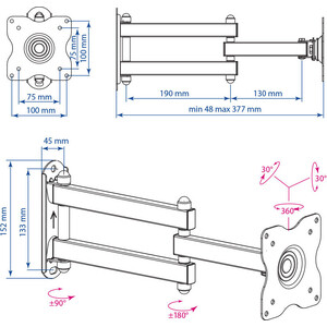 Кронштейн для телевизора Kromax DIX-15 черный 15"-28"