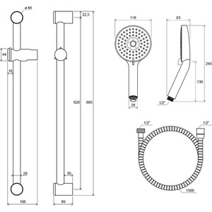 Душевой гарнитур Ravak Flat M 60 см, 3 режима (X07S003)
