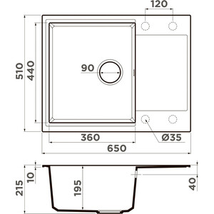 Кухонная мойка и смеситель Omoikiri Daisen 65 BL, Grohe BauEdge черная (4993684, 31367001)