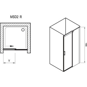 Душевая дверь Ravak Matrix MSD2 110 прозрачная, хром, правая (0WPD0C00Z1)