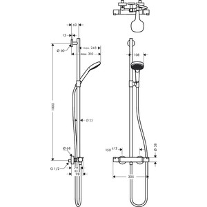 Термостат для душа Hansgrohe Croma Select E с душевым гарнитуром, белый/хром (27248400)