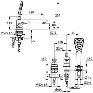 Смеситель на борт ванны Kludi Balance на 3 отверстия, хром (524470575)