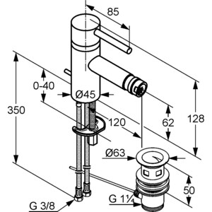 Смеситель для биде Kludi Bozz с донным клапаном (385330576)