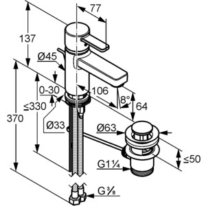 Смеситель для раковины Kludi Zenta 64 с донным клапаном, хром (382500575)