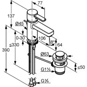Смеситель для раковины Kludi Zenta 64 с донным клапаном, хром (382500575)